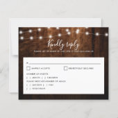 安価なラスティックウッドとストリングライトの結婚式RSVP (正面)