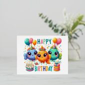 安価な子供の誕生日カードまたは招待状 箔シーズンポストカード (立ち正面)