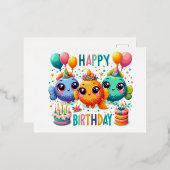 安価な子供の誕生日カードまたは招待状 箔シーズンポストカード (正面/裏面)