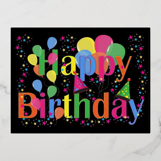 安価な子供の誕生日カードまたは招待状 箔シーズンポストカード (正面)