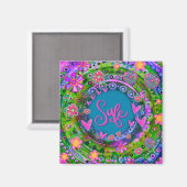 安全なグリーンピンクかわいらしおもしろいフローラ検査 マグネット (正面/裏面)