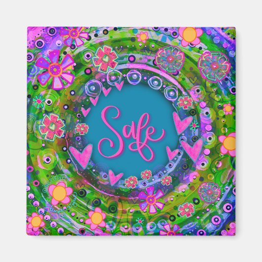 安全なグリーンピンクかわいらしおもしろいフローラ検査 マグネット (正面)