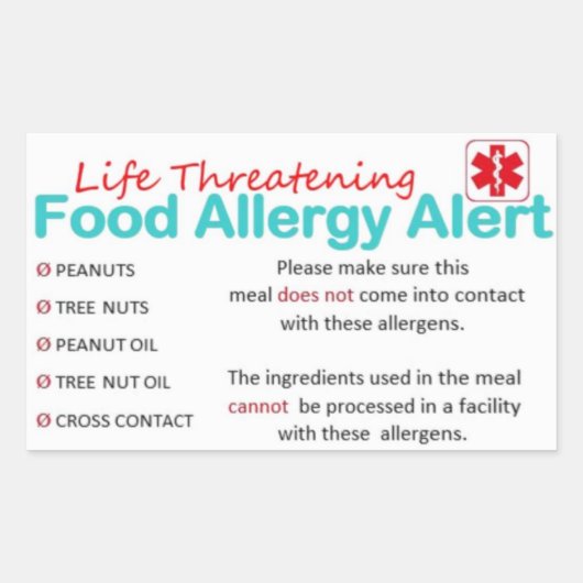 安全なシール – ピーナッツと木のナッツアレルギー 長方形シール (正面)