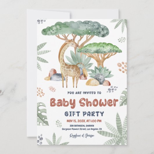 安全な動物赤ちゃんシャワーギフトパーティー サンキューカード (正面)