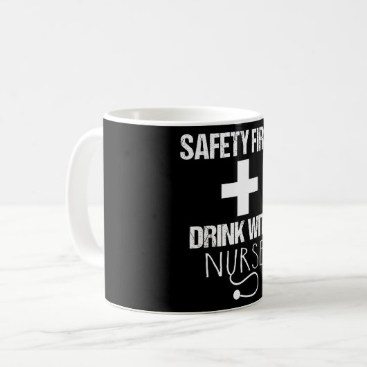 安全な最初の飲み物とナースコーヒーマグ コーヒーマグカップ (正面左)