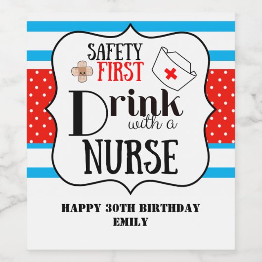 安全な最初の飲み物、ナースおもしろいボトル ワインラベル (シングルラベル)