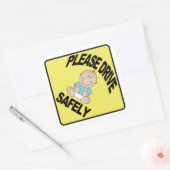 安全に運転してください – 男の赤ちゃん黄色の注意 スクエアシール (封筒)