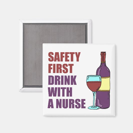 安全のための最初の飲み物とナースワイン漫画 マグネット (正面/裏面)