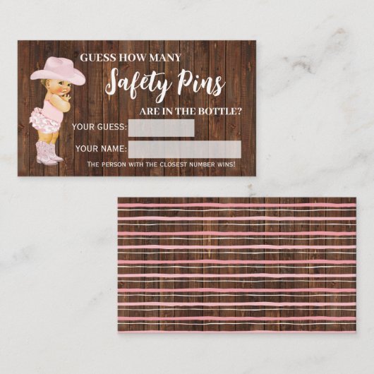 安全ピンの数女性のカーボーイベビーシャワーゲームカード プレイスカード (正面/裏面)