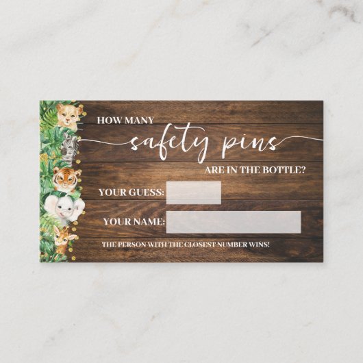 安全ピンの数Safariベビーゲームカード プレイスカード (正面)