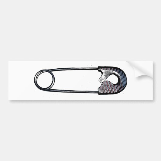 安全ピンの木版画の赤、白および青 バンパーステッカー (正面)