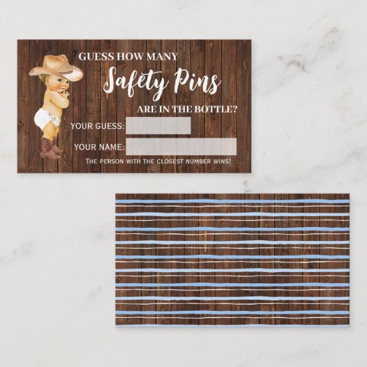 安全ピンカウボーイ赤ちゃんシャワーゲームカードの数 プレイスカード (正面/裏面)