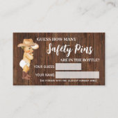 安全ピンカウボーイ赤ちゃんシャワーゲームカードの数 プレイスカード (正面)