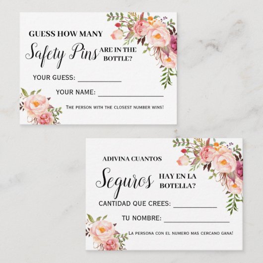 安全ピンゲームのバイリンガルシャワーカードの数 プレイスカード (正面/裏面)