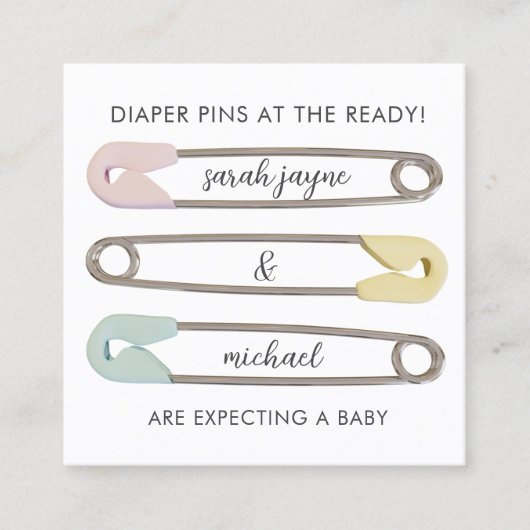 安全ピンモダン妊娠告知カード スクエア名刺 (正面)