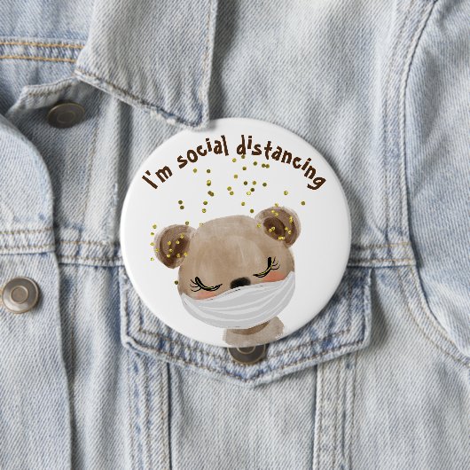 安全ベアーチャイルドコロナウイルスの社会的な距離 缶バッジ (インサイチュ)
