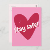安全対策を！ビッグピンクハート - コロナ応援 ポストカード (正面/裏面)