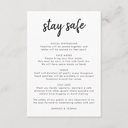 安全対策 | Covid-19 現代スクリプト ウェディング エンクロージャーカード (正面)