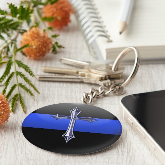 安全用薄青色ライン祈りの言葉 キーホルダー (側面)