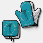 「安全第一アスパラガスのオーブンのミッツ」 鍋つかみ&鍋敷きセット (正面/裏面)