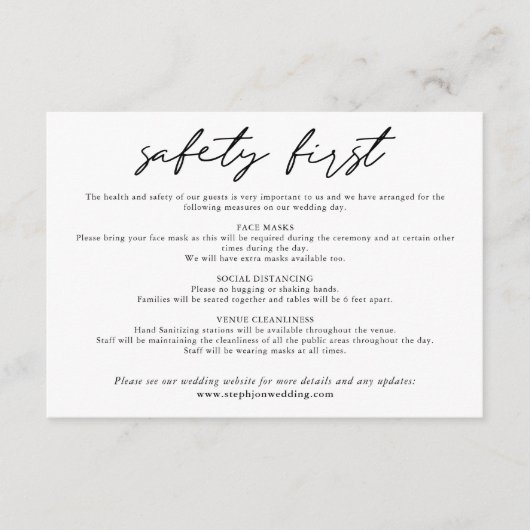 安全第一シンプル白黒COVID安全性 エンクロージャーカード (正面)