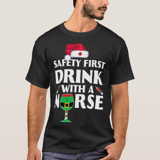 安全第一 看護師と一緒にクリスマスを楽しもう Tシャツ (正面)