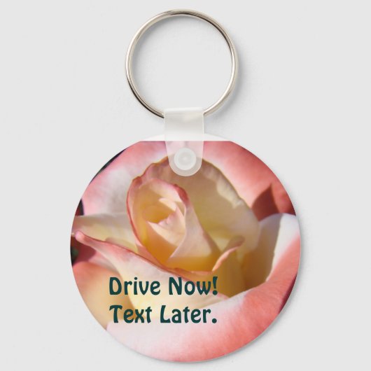 安全運転 キーチェーン Drive Now Text Later ローズ (正面)