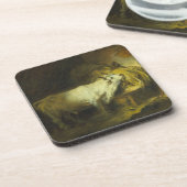 安定したのの白いBull (キャンバスの油) コースター (左側)