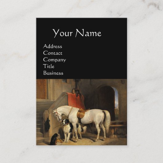 安定したグリーンに犬と《鳥》ハヤブサを持つ白馬 名刺 (正面)