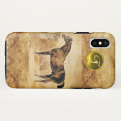安定した茶色の羊皮紙モノグラムの英国馬 Case-Mate iPhoneケース (裏面(横))