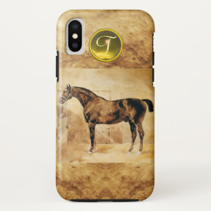安定した茶色の羊皮紙モノグラムの英国馬 iPhone XSケース