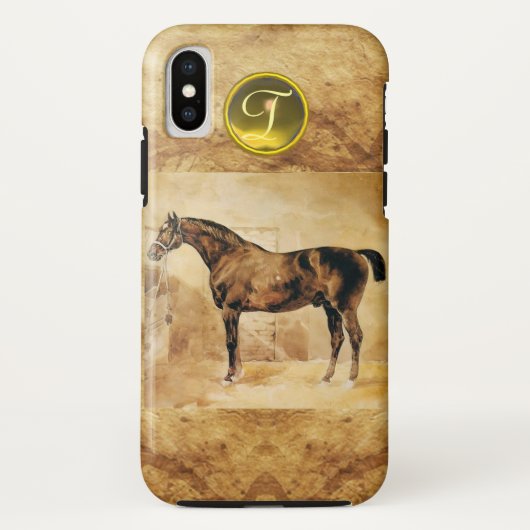 安定した茶色の羊皮紙モノグラムの英国馬 Case-Mate iPhoneケース (裏面)
