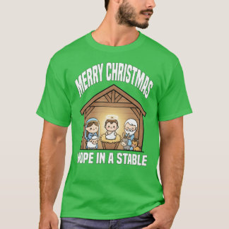 安定の中の希望 メリークリスマス 馬小屋の少年 Tシャツ
