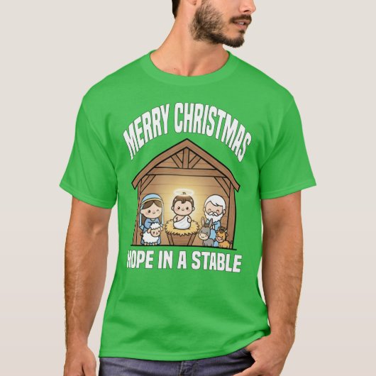 安定の中の希望 メリークリスマス 馬小屋の少年 Tシャツ (正面)
