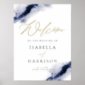 安弥 |ネイビーブルーウォーターカラースプラッシュ金ゴールドへようこそ ポスター (正面)