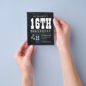 安素朴い黒板ブルーバルーン16誕生日 チラシ (手)