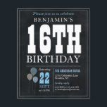 安素朴い黒板ブルーバルーン16誕生日 チラシ<br><div class="desc">ヴィンテージ素朴シャルボードホワイトブルーバルーン16th誕生日パーティー招待状</div>