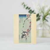 安藤・広重作の月・ツバメ・桃 ポストカード (スタンド正面)