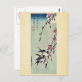 安藤・広重作の月・ツバメ・桃 ポストカード (正面/裏面)