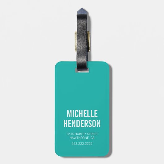 安静おもしろいビーチ顔 |ティール（緑がかった色）旅行 ラゲッジタグ (裏面縦)