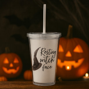 安静用ウィッチ顔タンブラー 面白いハロウィーン引用文 アクリルタンブラー