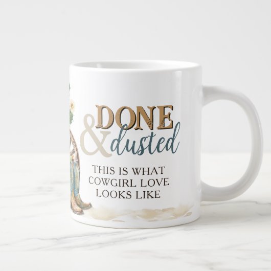 完了し、夕暮れの国女性のカーボーイウェスタンブーツラブ ジャンボコーヒーマグカップ (右)