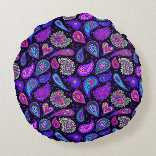完全かわいらし紫ペイズリーオンブラック ラウンドクッション (裏面)