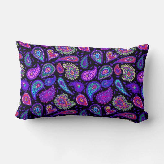 完全かわいらし紫ペイズリーオンブラック ランバークッション (裏面)