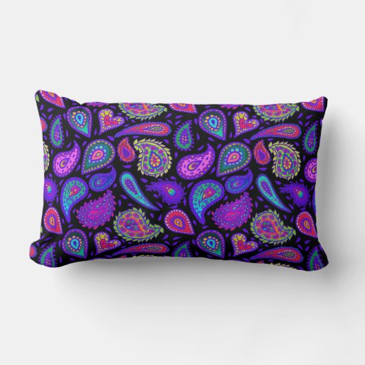完全かわいらし紫ペイズリーオンブラック ランバークッション (正面)
