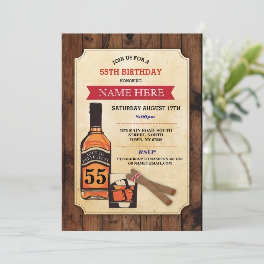 完全さの誕生日のウィスキーのシガーの招待に老化させる 招待状 (スタンド正面)