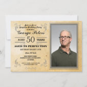 完全さの誕生日メンズ写真のヴィンテージに老化させる 招待状 (正面)