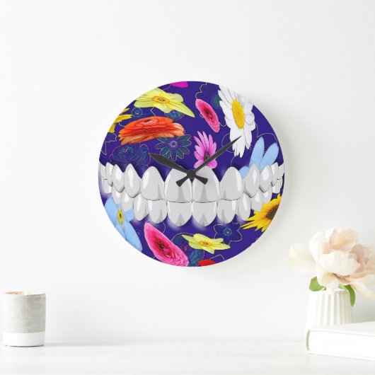 完全で白い歯のスマイルの歯科医の柱時計 ラージ壁時計 (ホーム)