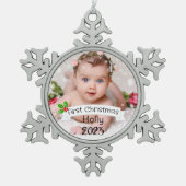 完全なカスタマイズベビーの初めてのクリスマス スノーフレークピューターオーナメント (正面)