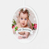 完全なカスタマイズベビーの初めてのクリスマス メタルオーナメント (正面左)